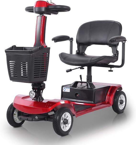 Electric Mobility Scooter, 4 Wheel Foldable Heavy-Duty Scooter for Adults & Seniors, 419 LB Capacity, 360 Swivel Seat, Storage Baskets, TSA Approved, for Indoor & Outdoor Travel (red)