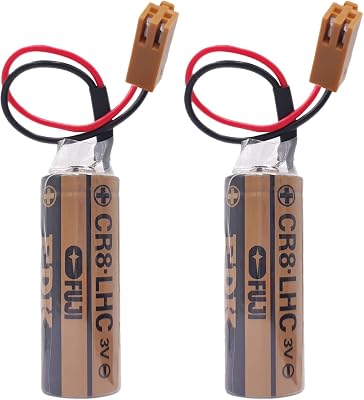 2-Pcs 2600mAh CR8.LHC 17450 Battery for Fuji FDK CR8-LHC Battery Memory Backup Power Source Water Meters Battery with Brown Plug, 17  45 mm 3.0 Volt, 2.6 Ah, Non-rechargrable