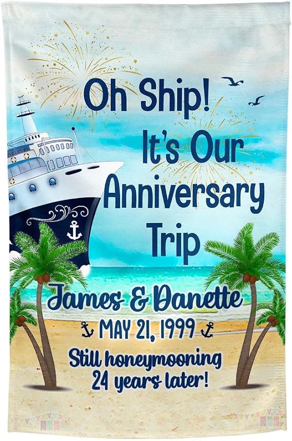 Oh Ship! It's Our Anniversary Trip - Cruise Door Decoration - PERSONALIZED - Banner - Flag - Standard or Premium Fabric - CF004