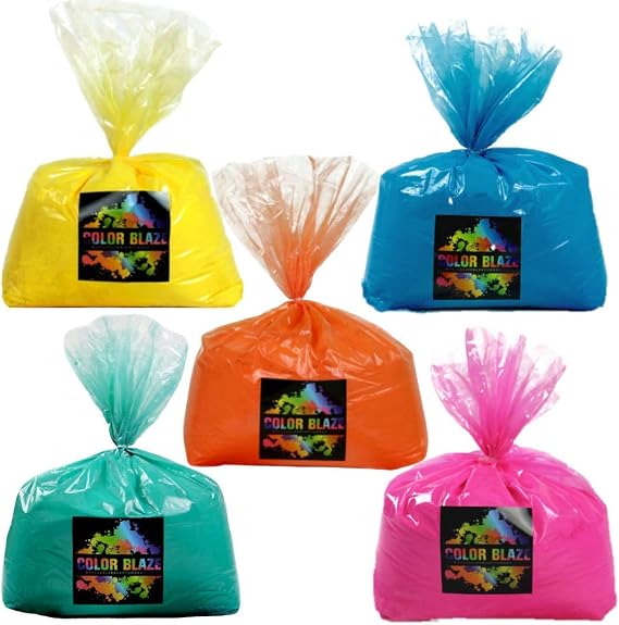 Color Blaze Holi Color Run Powder - 25 lbs Bulk - 5 Colors Multi-Mix Pack