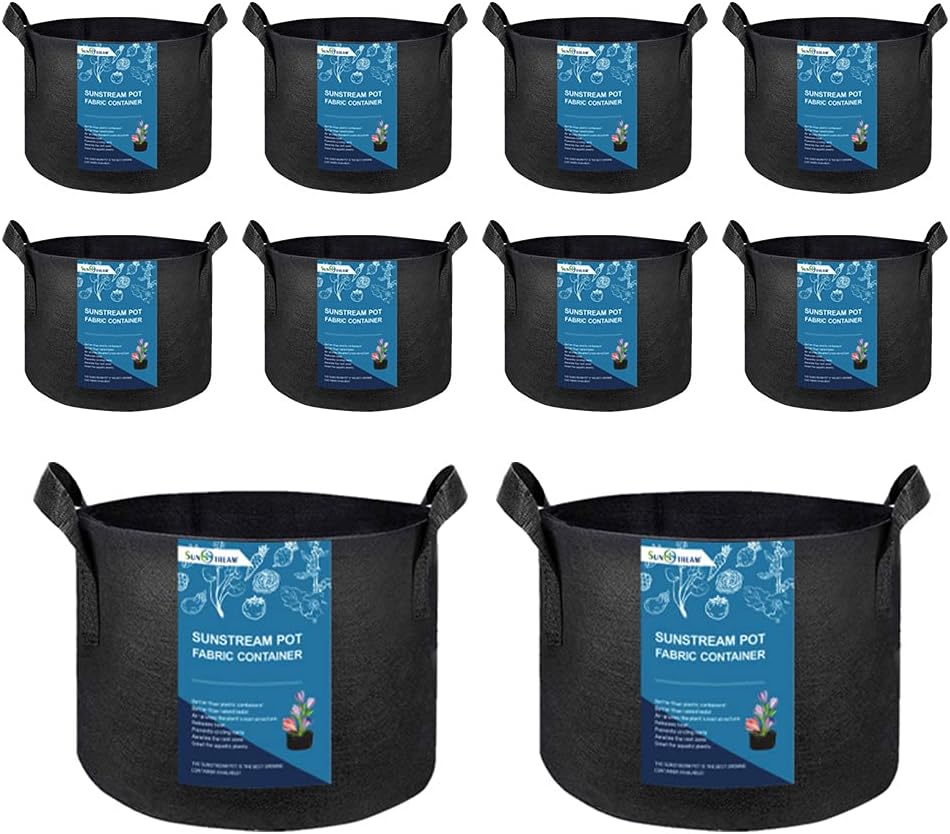 SunStream 10-Pack 7 Gallon 27L Heavy Duty Thickened Nonwoven Fabric Pots Potato Grow Bags with Handles