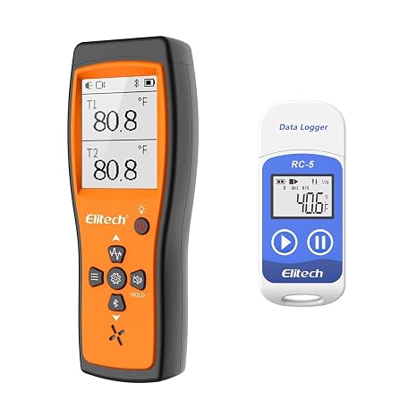Elitech RC-5 Digital USB Temperature Data Logger High Accuracy + Dual Digital Thermocouple with 2 K-Type Thermocouple Probe ICT-220 Range -58~932F