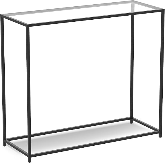 Safdie & Co. - Metal Console Table with Glass, Black Console Tables for Entryway, Use As Doorway Table, Narrow Bar Table, or Accent Furniture for Decorating Foyer, 12 x 28 x 31 Inches