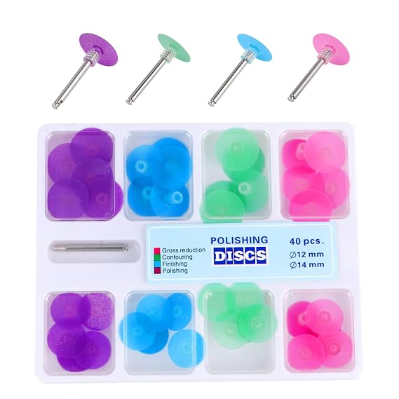 Healifty 40Pcs Dental Polishing Discs Kit with Mandrel, Flexible Tooth Polisher Tool for Composite Resin, Assorted Grits Finishing Sanding Pad for Teeth