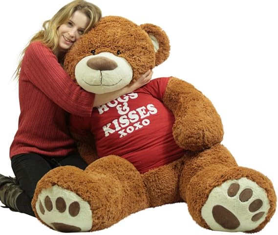 Big Plush Giant Teddy Bear with Hugs & Kisses Shirt - Huge Plush Teddybear - 5-Foot Stuffed Animal - Affectionate Gift - OSO de Peluche - Cute Oversized Plushie - Jumbo Bear to Show You Care