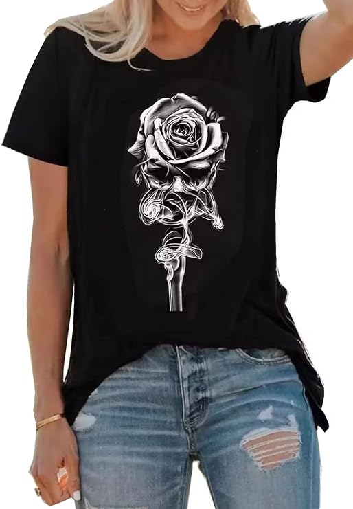 Vintage Floral Shirts for Women Inspirational Graphic Shirt Flower Plant Shirts Tops Casual Loose Vacation Tees