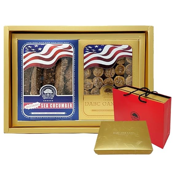 DABC OAK LAND 8OZ Alaska Red Sea Cucumber Nutritional and Health Food - 8OZ Japanese Dried Scallops Conpoy 100% Natural Sun, Dried Scallops + Red Sea Cucumber Gift Box Set