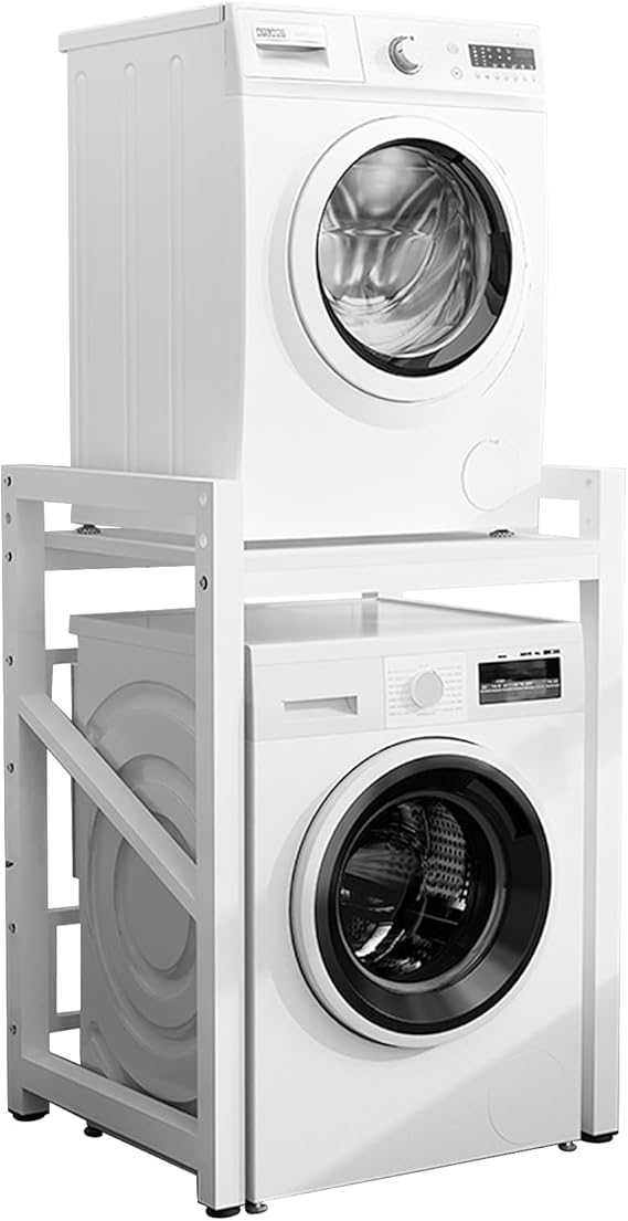 Washer Dryer Stacking Kit, Tumble Dryer Stand with 3 Height Adjustable, Washing Machine Rack for Bathrooms, Laundry and Kitchen, 260KG Load Capacity, 4x4 CM Thick Metal Frame (White) [Energy Class A]