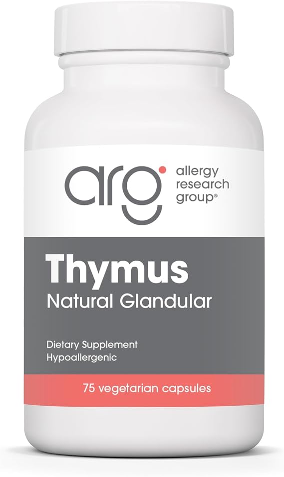 Allergy Research Group ARG Thymus - Glandular Supplement - Freeze-Dried Tissue - Immune System Support - Lyophilized Extract - Hypoallergenic & Non-GMO - 37 Servings - 75 Vegicaps