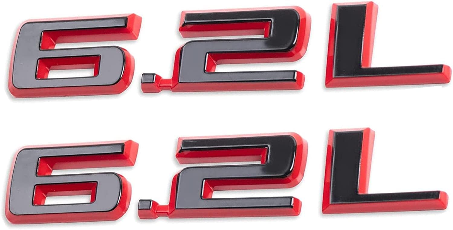 Pair Set Hood Body Style 6.2L Emblem Badge Replacement for Chevrolet 19-20 Slvrd 1500 Sierra Camaro (Blalck & Red)
