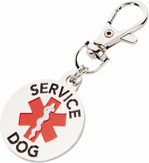 K9King Service Dog Tag Small Breed Double Sided Red Medical Alert Symbol .999 inch ID Tag. Easily Switch Between Service Dog Vest Collars and Harness