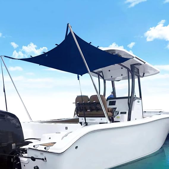 Boat T-Top Sun Shade Kit Boat Canopy, Boat Cover with Stainless Steel Telescopic Rod Foldable, High-Tech Polyester Fiber, Anti-Ultraviolet Dark Blue(70"59"47")