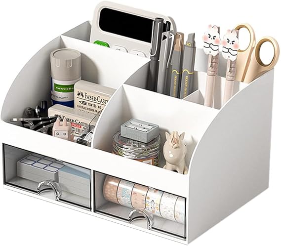 Hggzeg Desktop Organiser, Office Stationery Drawer Organizer Makeup Storage Box, Desk Tidy Organiser Pen Holder for Home Office and School (White) | Easy-access drawer storage, Keeps work surfaces neat and accessible, For stationery, documents and office supplies