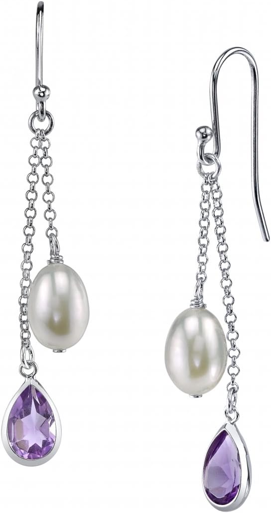 THE PEARL SOURCE Tassel Chain Drop Hoop Earrings For Women - Lightweight Dangle Chain Dainty Earrings - Add Elegance to Your Outfit, 4.5-5.0mm (Sterling Silver)