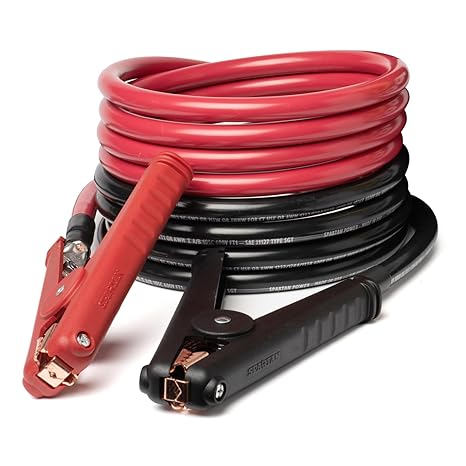 Spartan Power Heavy Duty Jumper Cables with Alligator Clips, 100% Pure Copper Wire, Positive & Negative Leads Battery Cable, Made in The USA - 2/0 AWG Gauge Cable, 15 ft