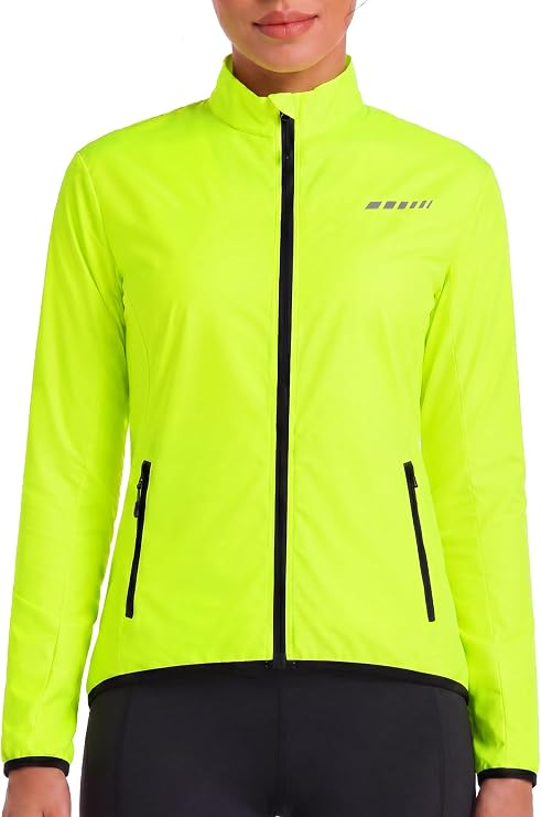 qualidyne Women's Packable Cycling Windbreaker Bike Jacket, 2 Zip Pockets | Lightweight windproof shell packs into the left zip pocket and resists light rain, with visibility details for road rides