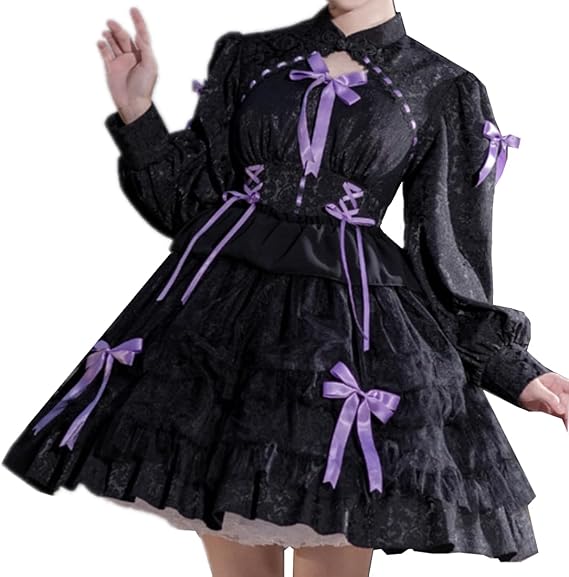 Women Teens Japanese Kawaii Cute Lolita Dress Long Sleeve Sweet High Waist Princess Party Dresses