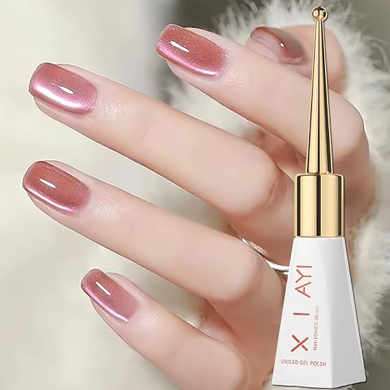 Pink Cat Eye Gel Nail Polish Light Pink Magnetic Glass Jelly Cateye Color, Long Lasting Cat Eye Gel Nail Polish Pink, 10ML (Magnet Not Included)