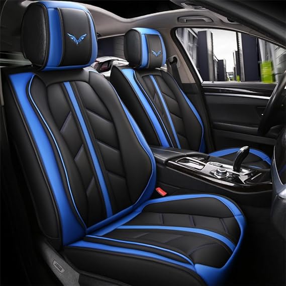 Car Seat Covers Full Set for Toyota for Hilux Car Seat Protector Waterproof Leather Seat Cushion Interior Accessories(A-MH33 Blue