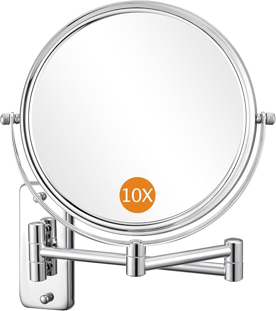 DECLUTTR 8 Inch Wall Mounted Magnifying Mirror with 10x Magnification, Double Sided Vanity Makeup Mirror for Bathroom, Chrome Finished