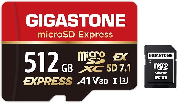 Designed for Switch 2 GIGASTONE 512GB microSD Express R/W 880/650MB/s SDXC Memory Card SD 2.0 3.0 5.0 7.1 UHS-I UHS-II, Action Camera Drone, V30 U3, SD Adapter 5-Years Data Recovery