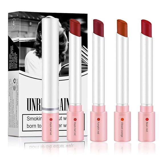 4 Colors Mini Tube Matte Velvet Lipstick For Women, Red Moisturizer Lip Tint Stain, Lightweight Hydrating Formula, Vegan Beauty, Long Lasting 24 Hours Waterproof Non-Sticky Lip Makeup