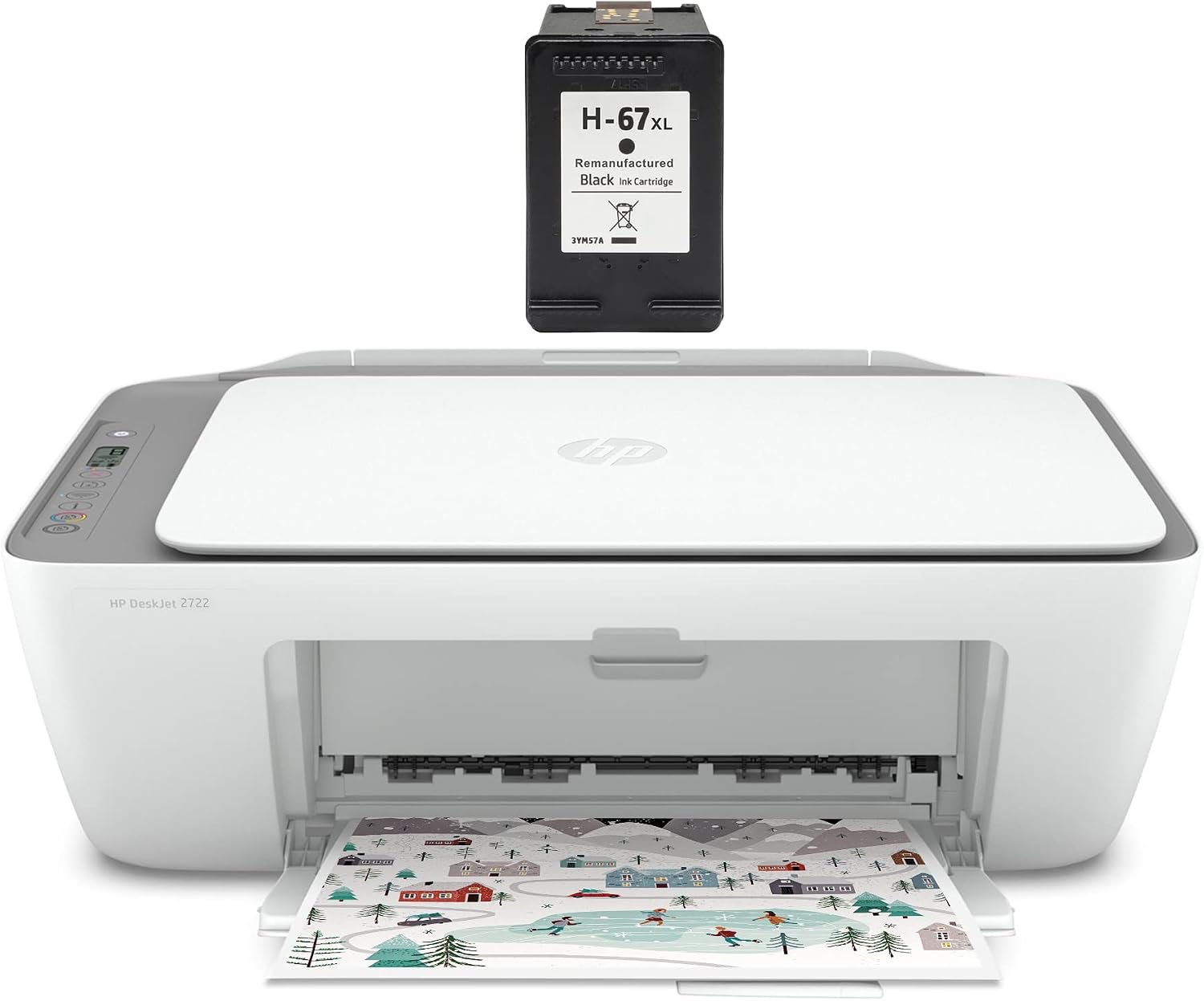 HP DeskJet 27 22 All-in-One Wireless Color Inkjet Printer, White - Print, Scan, Copy - 1200 x 1200 dpi, Flatbed Scanner, Icon LCD, Wi-Fi, Bluetooth, with Additional Remanufactured Ink Cartridge Set