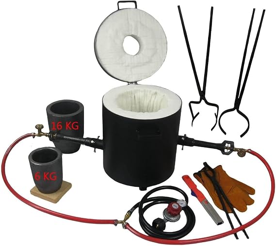 16KG/35LBs Propane Smelting Furnace Kit Double Burners - with 2 Graphite Crucibles and Crucible Tongs for Lifting and Pouring, Foundry Metal Smelter for Gold Copper Aluminum