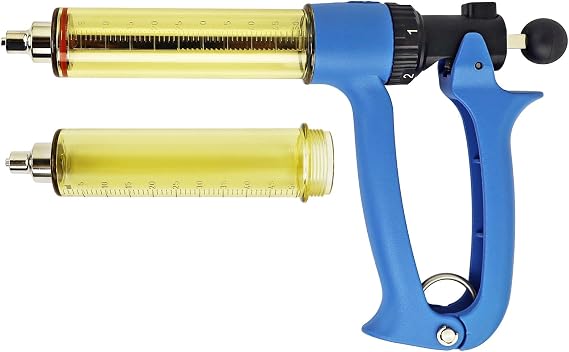 VET.PLUS 50ML Automatic Livestock Syringe for Cow Goat Hog Sheep with Two Tubes, Continuous Repeating Cattle Vaccine Gun, Dose Adjustable Luer Lock Interface Syringe