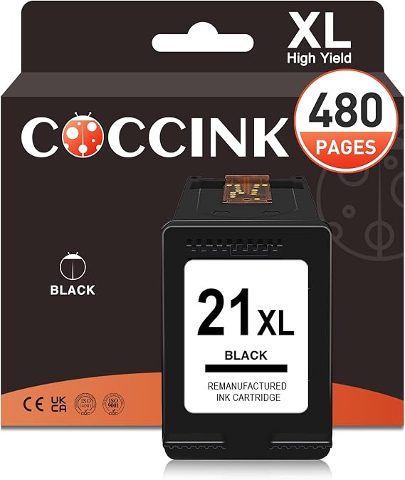 COCCINK 21XL Black Ink Cartridge Replacement for HP 21 XL Black | Work with HP Officejet 4315 J3680 Deskjet F4180 F2210 D1560 D1530 D1420 D1520 3915 3930 PSC 1212 Printer High Yield Only 1