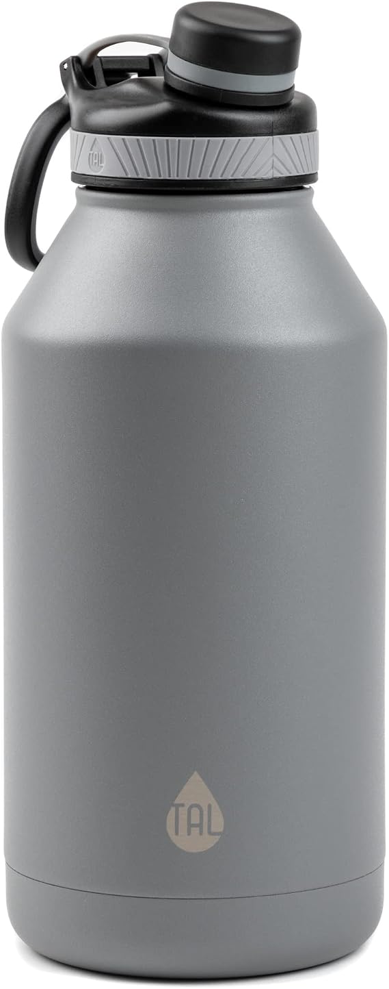 MUHU TAL Ranger 64 oz Black Solid Print Stainless Steel Water Bottle with Wide Mouth Lid (silverandblack)