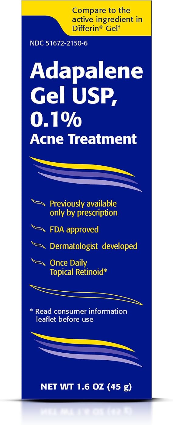 TARO Adapalene 0.1% USP Gel, Paraben Free, Retinoid Acne-Prone Facial Treatment for Sensitive Skin, Prescription Strength (1.6 Oz)