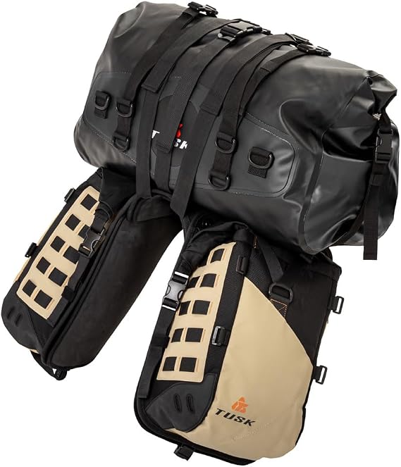 TUSK Highland X2 Rackless Luggage System w/Medium Dry Duffel Tail Bag Compatible with KTM/Husky 690-701 Heat Shield Black/Tan for Beta ALP 4.0 2026