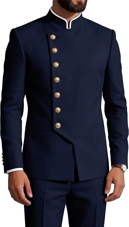 Mandarin Collar Chinese Suits for Men 2 Piece Slim Fit Wedding Suit