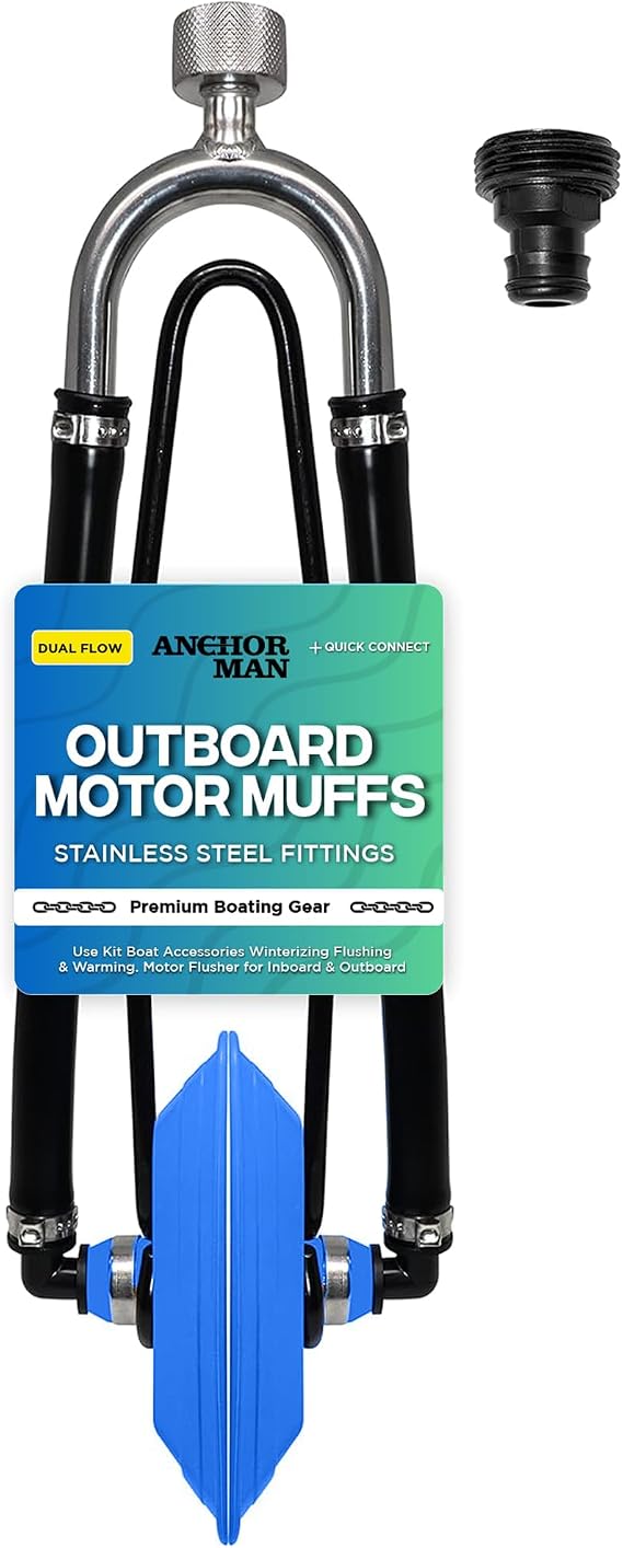 Anchor-Man Outboard Motor Muffs, Dual Feed Flusher, Universal Fit, Blue