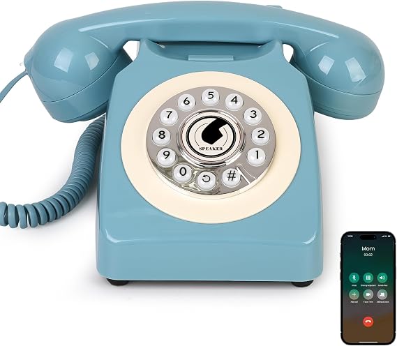 Bluetooth Landline Phone with Handset and Speakerphone, Retro Bluetooth Home Phone, Classic Bluetooth Desk Phone, Cordless Bluetooth Telephone with USB Rechargeable