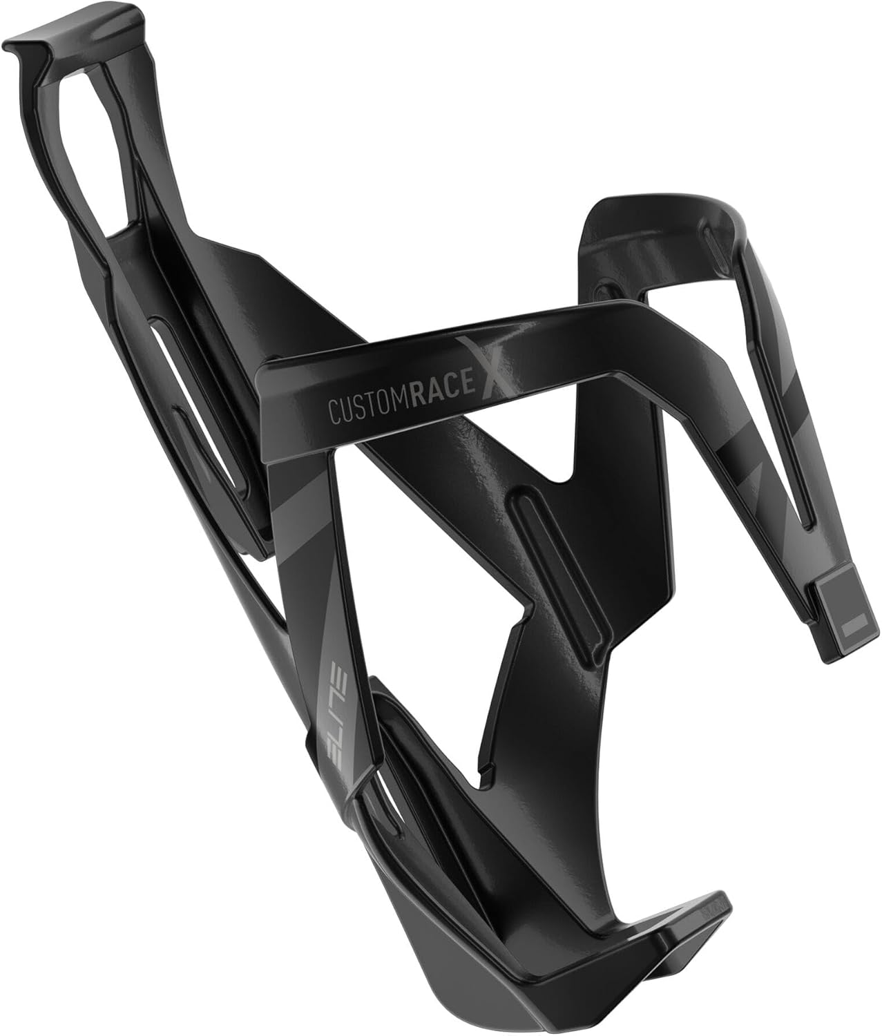 Elite Custom Race X Bottle Cage - Glossy Black with Black Graphic - Lightweight Aerodynamic Stable Universal - For Road Bike MTB Gravel - Water Bottle Holder Bicycle Bidon