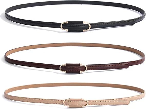 3 Pieces PU Leather Belts, Skinny Belts for Women and Girls, Adjustable Slim Ladies Belt for Dresses Jeans Pants Coat, Fashion Women's Accessories Thin Waist Belt with Metal Buckle