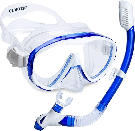 Snorkel Set Wide-View Adult Snorkeling Scuba Gear, Professional Snorkel Goggles Anti-Fog Diving Mask, Anti-Leak Swim Goggles and Dry Top Snorkel for Diving, Snorkeling, Swimming