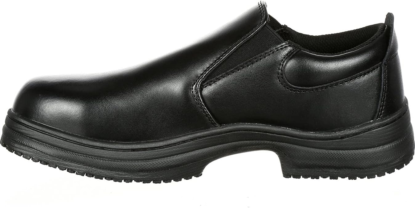 Lehigh SlipGrips Steel Toe Slip-Resistant Slip-On Work Shoe, Black, Size 6(MW)