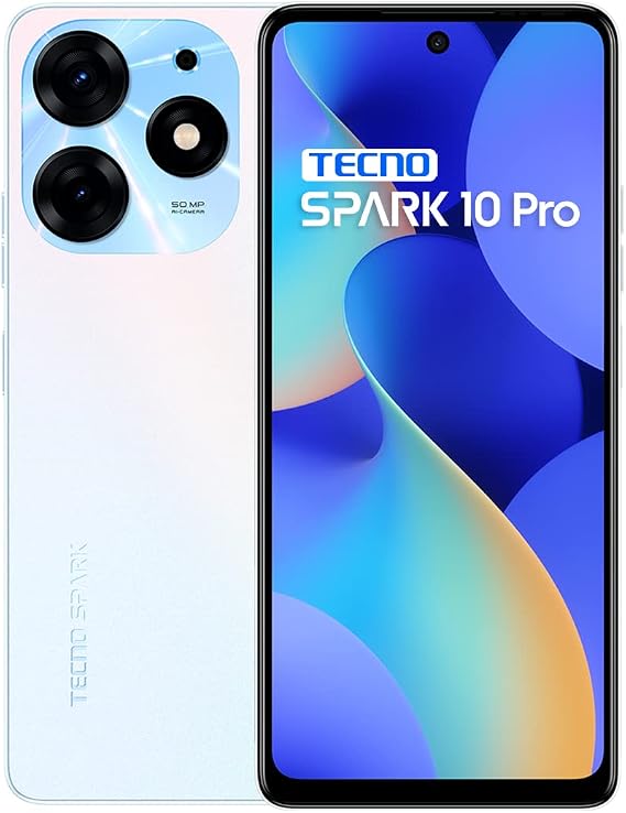 Tecno Mobile Spark 10 Pro Smartphone (Android, Dual SIM, 2460 x 1080 Pixel Display, 8GB RAM, 128GB Memory, Octa-Core, 50MP Dual Camera) Pearl White