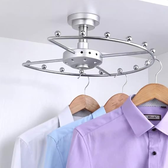 WDJBPSH 360 Rotating Corner Clothes Rack, Metal Round Closet Rod for Hanging Clothes, Large Capacity Cloakroom Wardrobes Hanger Bracket, Space Saving(Silver,Large)