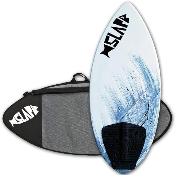 USA Made Slapfish Skimboard - Fiberglass & Carbon - Riders up to 200 lbs - 48" with Traction Deck Grip - Kids & Adults - 4 Colors (Gray + Board Bag)