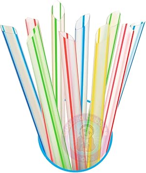 Fat Boba Drinking Straw Rehab Clear with Color Stripe By Buddha Bubbles Boba 8" x 1/2"