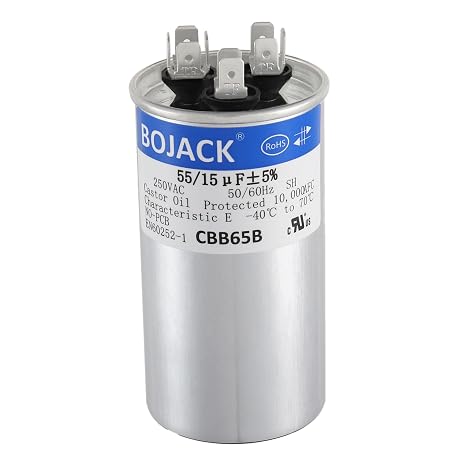 BOJACK 55+15 uF 55/15 MFD 5% 250V CBB65B Dual Run Circular Start Capacitor for AC Motor Run or Fan Start or Condenser Straight Cool or Heat Pump air Conditioner