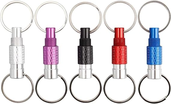 5Pack Quick Release Detachable Key Ring, Quick Disconnect Keychain with 2 Split Rings, Aluminum Alloy Pull Apart Key Chain, Multi-Function Keyring Set for Keys & Outdoor