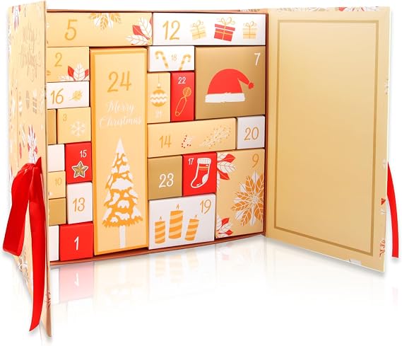 Christmas Advent Calendars 2023 – 24 Colorful Reusable Boxes for Filling, Advent Calendar Fillers for Kids &amp; Adults, Perfect Christmas Gifts and Presents, Yellow