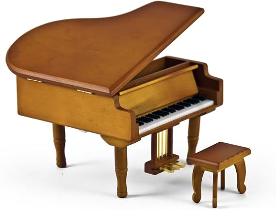 MusicBoxAttic Incredible Wood Tone Miniature Replica of A Baby Grand Piano with Bench - Many Songs to Choose - Daddy's Little Girl