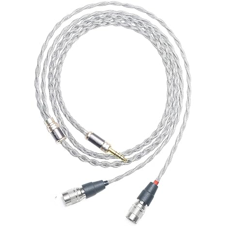 6N Single Crystal Silver Headphone Cable for Dan Clark Audio/MrSpeakers AEON 2 Noire ETHER C Flow AEON 2 NOIRE X ETHER 2 STEALTH EXPANSE E3 4.4mm Balanced Headphone Upgrade Cable (6.35mm Plug)
