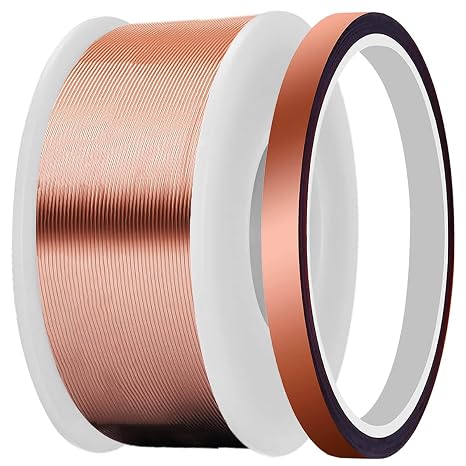 22AWG Magnet Wire, 0.025" Diameter Enameled Copper Wire 0.33lb 164ft 0.0019" Insulated 155C High Temperature Resistant Winding Wire for Electrical Motors, Transformers with 10mm High Temp Tape